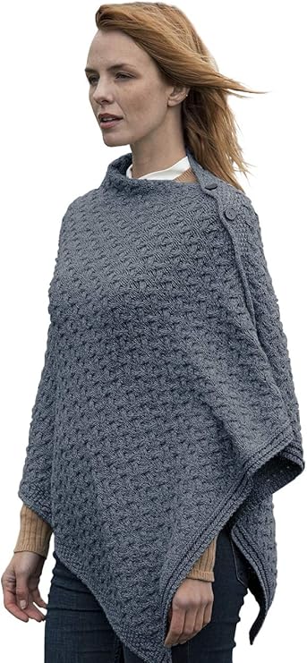 aran woollen mills 超柔美利奴羊毛纽扣爱尔兰披肩/斗篷